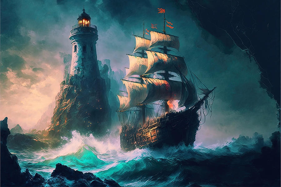 An Ancient Galleon in a stormy sea, 02 Painting by AM FineArtPrints