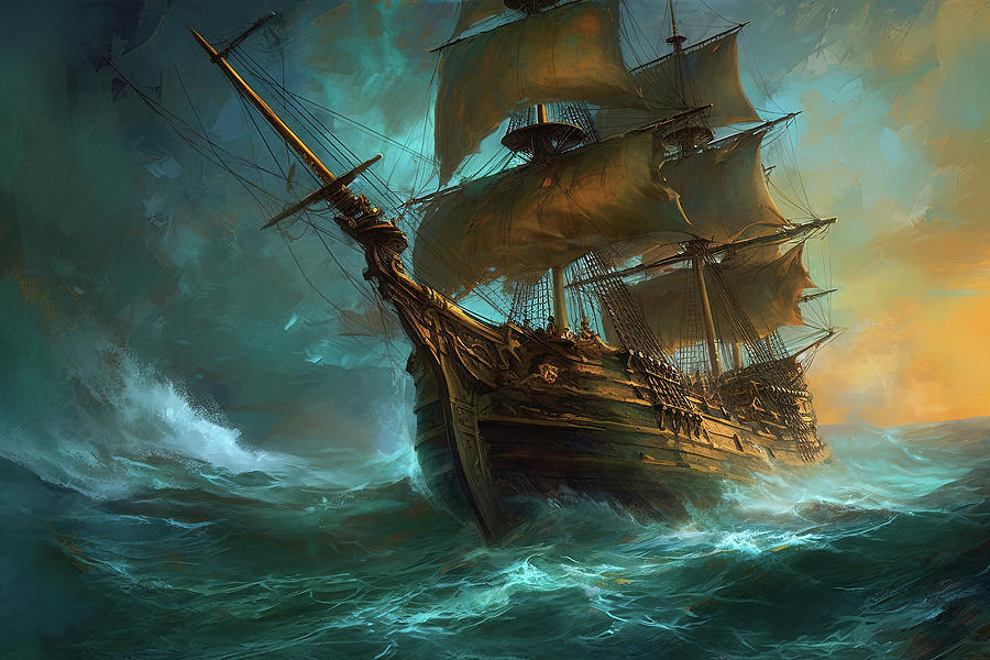 An Ancient Galleon in a stormy sea, 05 Painting by AM FineArtPrints ...