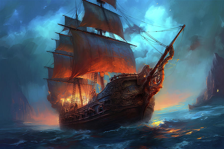 An Ancient Galleon In A Stormy Sea, 06 Painting By Am Fineartprints 