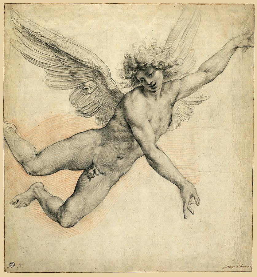 Giuseppe Cesari Drawing - An angel in flight  by Giuseppe Cesari