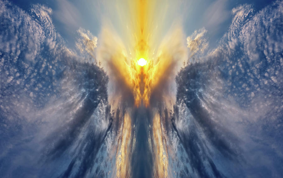 An Angel of the Lord Appeared to Them  -  angel in a mirrored cloudscape Photograph by Peter Herman