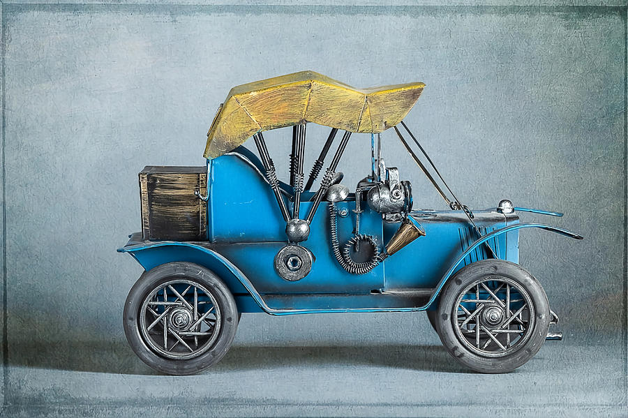 An antique blue toy car Poster Copy Painting by Rogers Roxanne | Fine