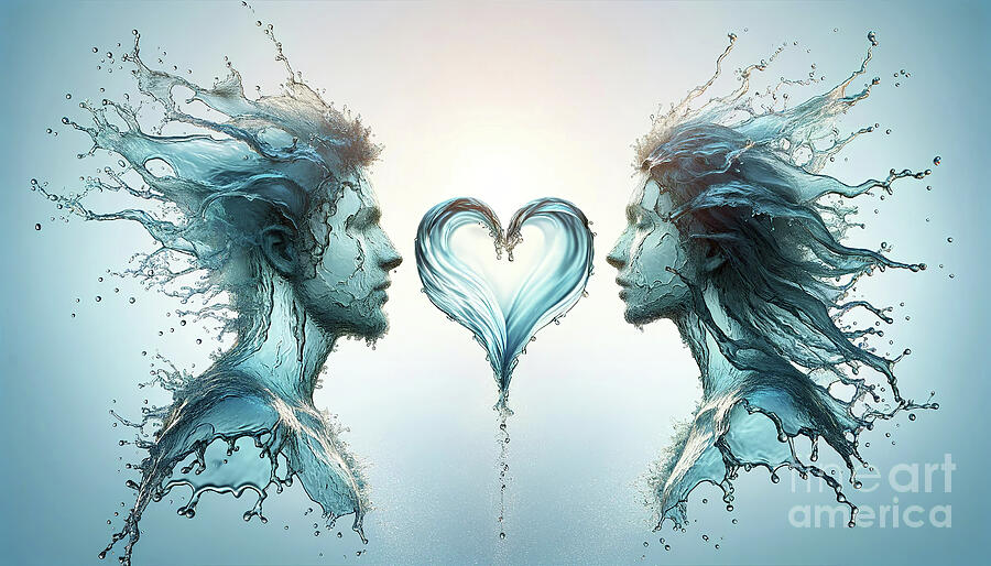 An artistic representation of two water splash silhouettes  Digital Art by Odon Czintos