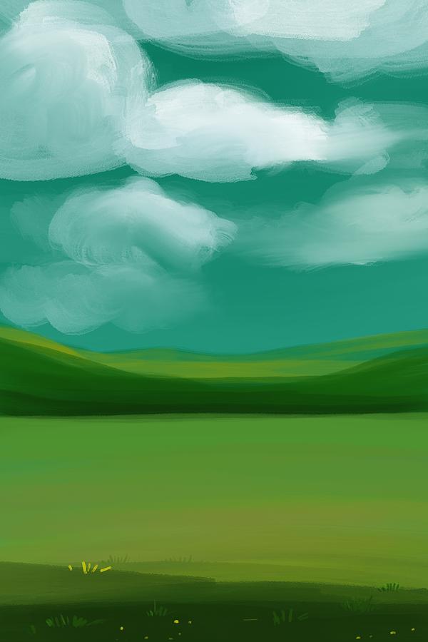 An Assembly Of Clouds Over A Meadow - Minimal Landscape Painting - Colorful, Poetic Abstract Mixed Media