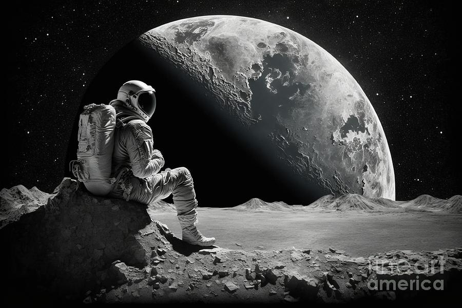 An astronaut explores new planets, science fiction illustration. Photograph by Joaquin Corbalan