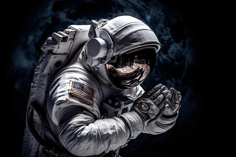 An astronaut in outer space to pray to the Lord. Digital Art by Pavel ...