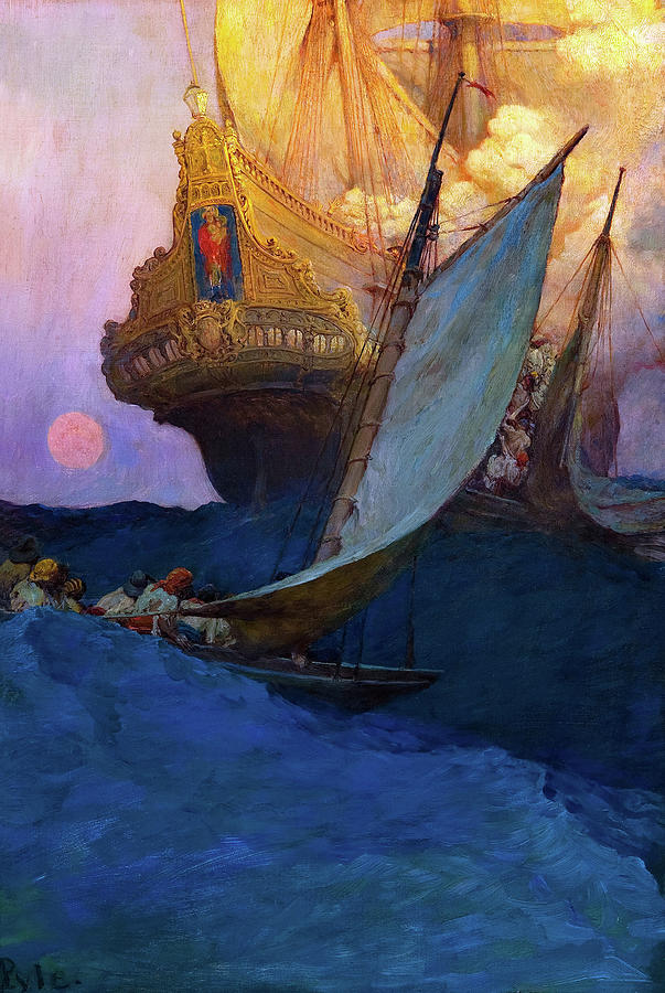 Howard Pyle Painting - An Attack on a Galleon, Pirates by Howard Pyle