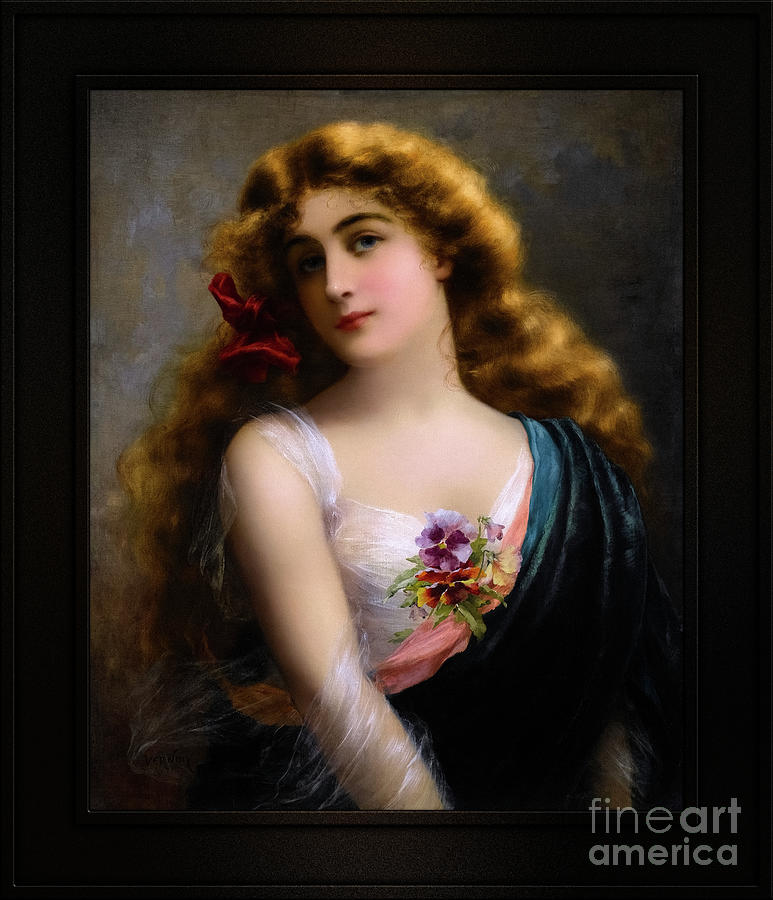 An Auburn Beauty by Emile Vernon Remastered Xzendor7 Vintage Old Masters Reproductions Painting by Rolando Burbon