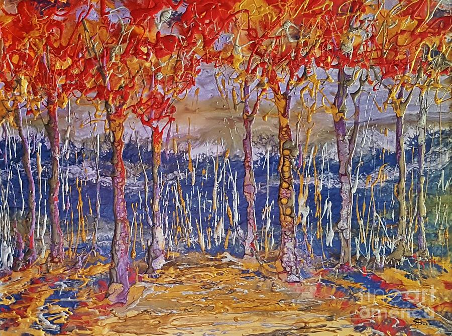 An autumn aspens landscape  Painting by Amalia Suruceanu