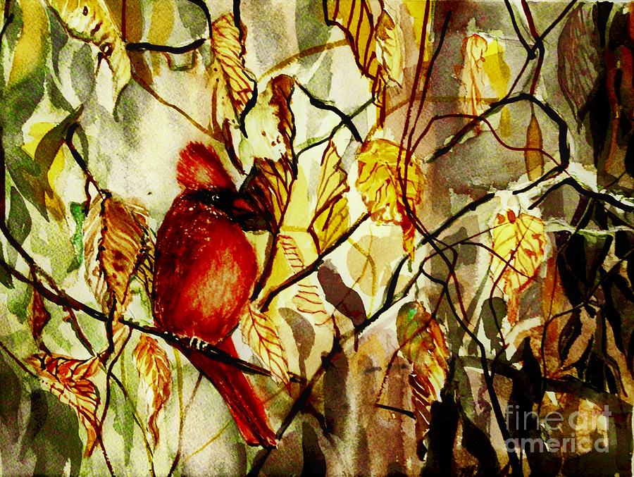 An Autumn Cardinal Painting by Mindy Newman