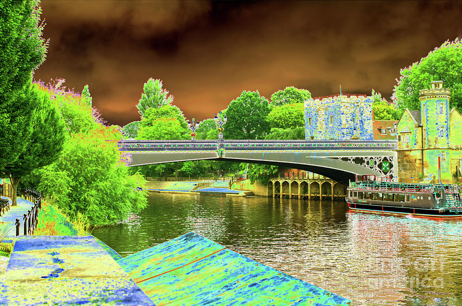 An edited picture of a pleasure boat moored on the River Ouse York UK Photograph by Pics By Tony
