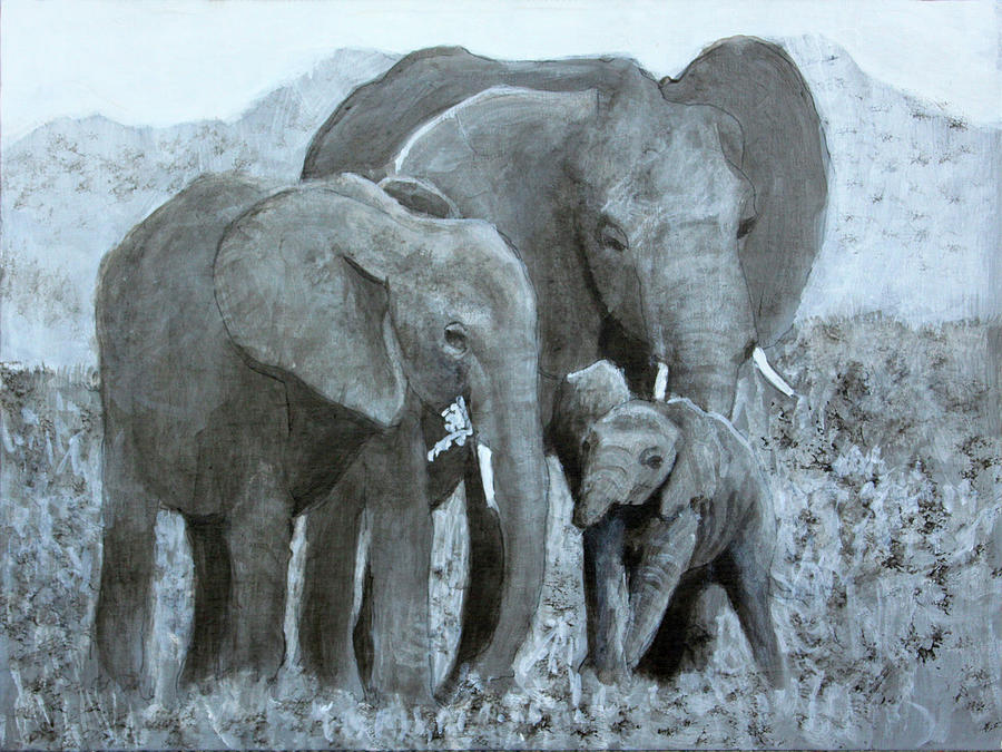 An Elephant Family Drawing by David Zimmerman