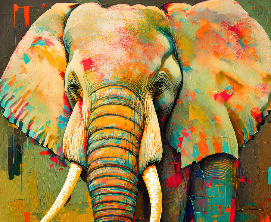 An elephant portrait in abstract expressionist painting style Digital ...