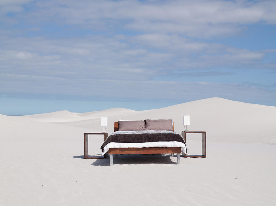 An empty bed in the middle of the desert Photograph by Robert Daly