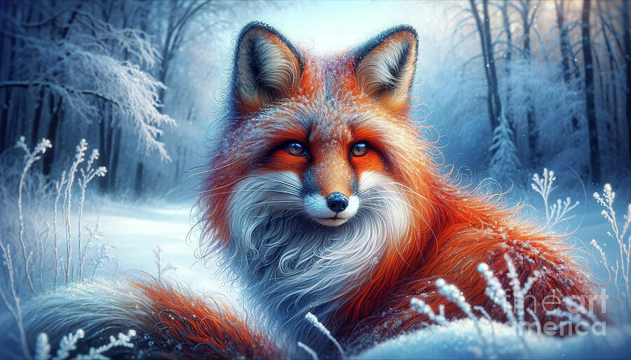 An enchanting digital art depiction of a red fox in a snowy forest Digital Art by Odon Czintos