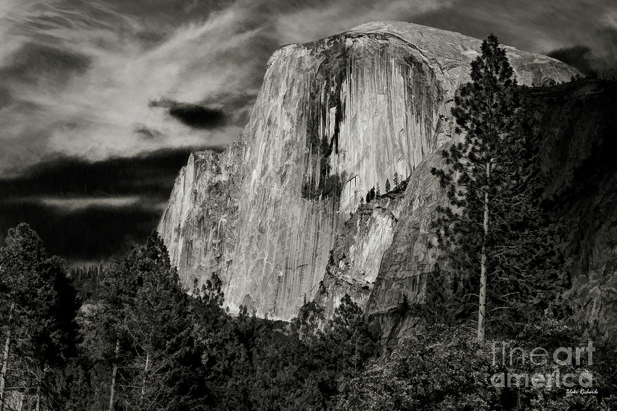 An Evening Warm Half Dome Yosemite Valley Black And White Photograph by Blake Richards