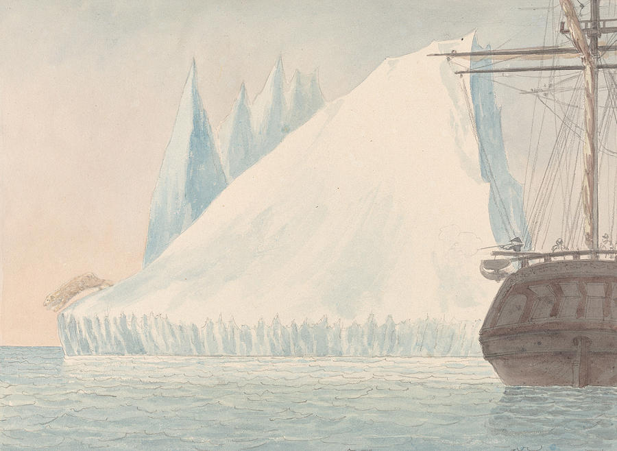 An Iceberg and Polar Bear Shot at by Captain Ross Drawing by Charles Hamilton Smith