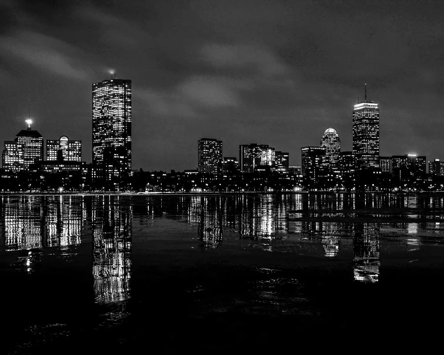 An icy night on the Charles River Black and White Photograph by Toby McGuire