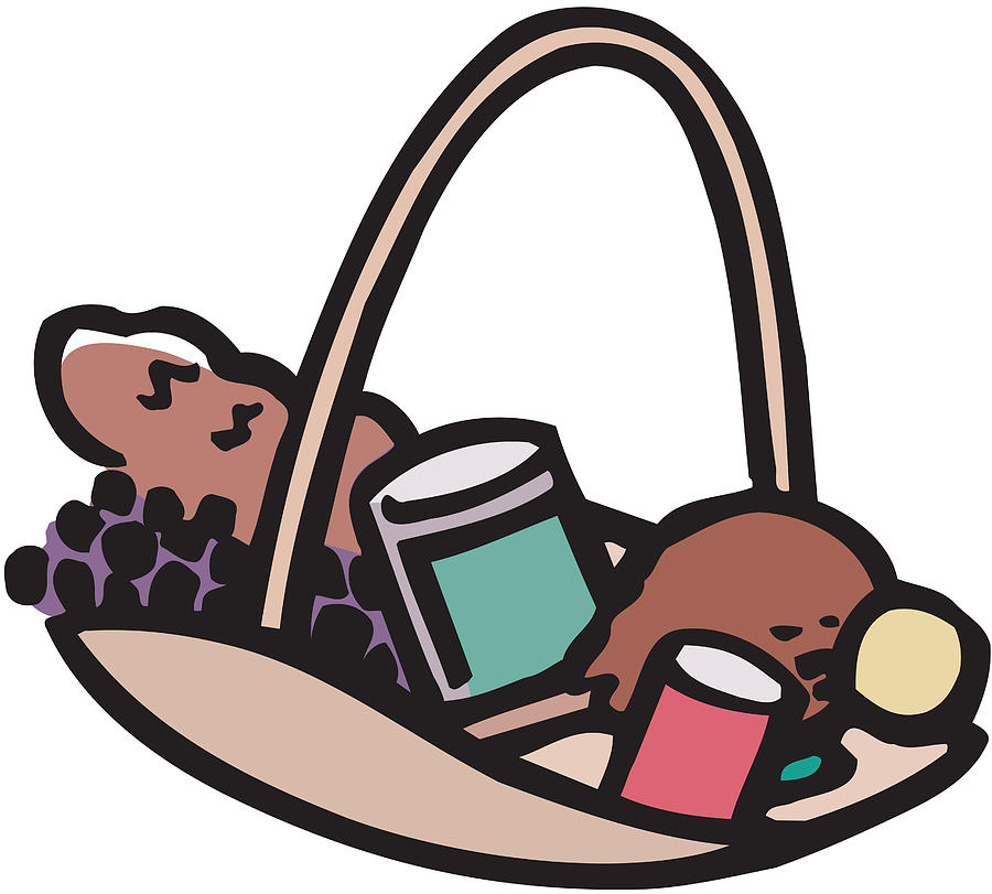 An illustration of a basket containing food Drawing by Paul Gilligan