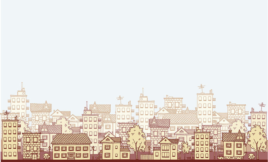 An illustration of a cityscape in varying shades of beige Drawing by Blindspot