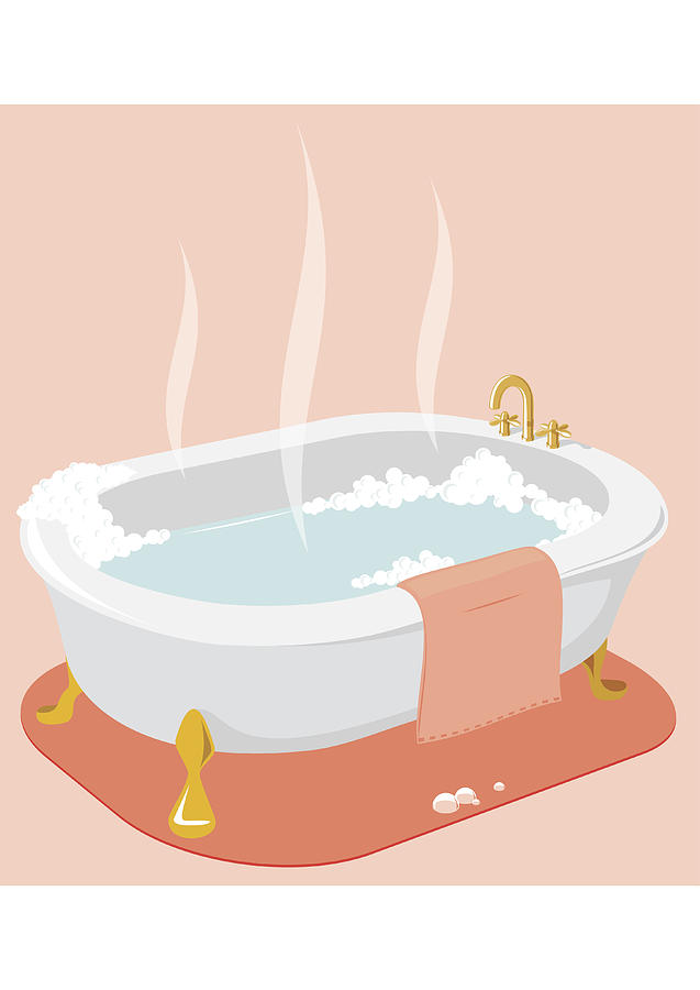 An illustration of a hot bath tub with pink towel  Drawing by Jameslee1