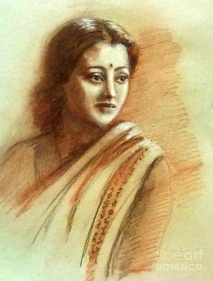 An Indian actress Drawing by Asha Sudhaker Shenoy