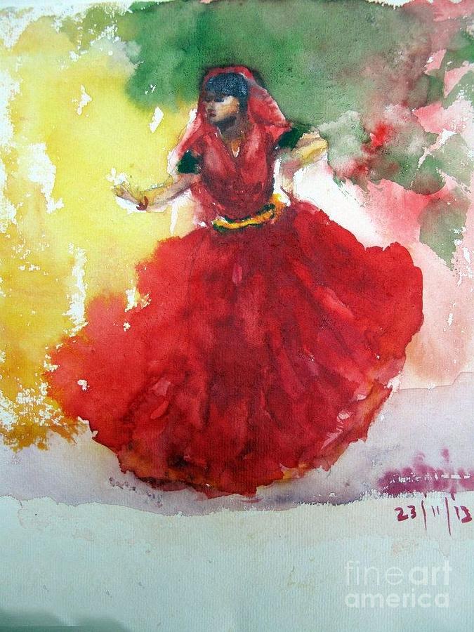 An Indian dancer Painting by Asha Sudhaker Shenoy