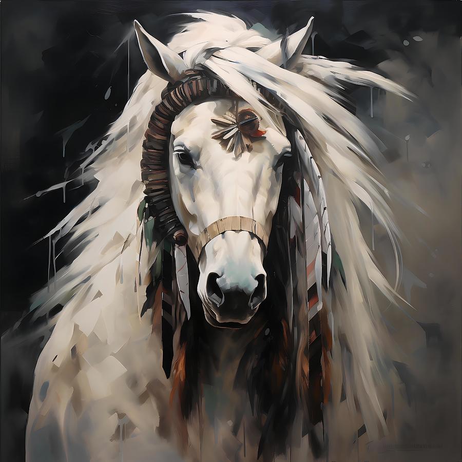 An Indian Horse With Feathers In The Hair 2 Digital Art By Owl Gallery 