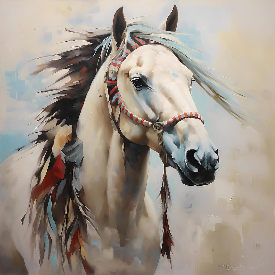 An Indian Horse With Feathers In The Hair 3 Digital Art by Owl Gallery ...