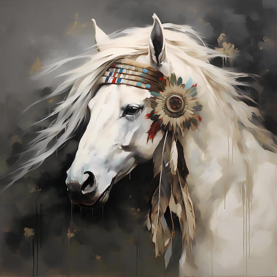 An Indian Horse With Feathers In The Hair 8 Digital Art by Owl Gallery ...