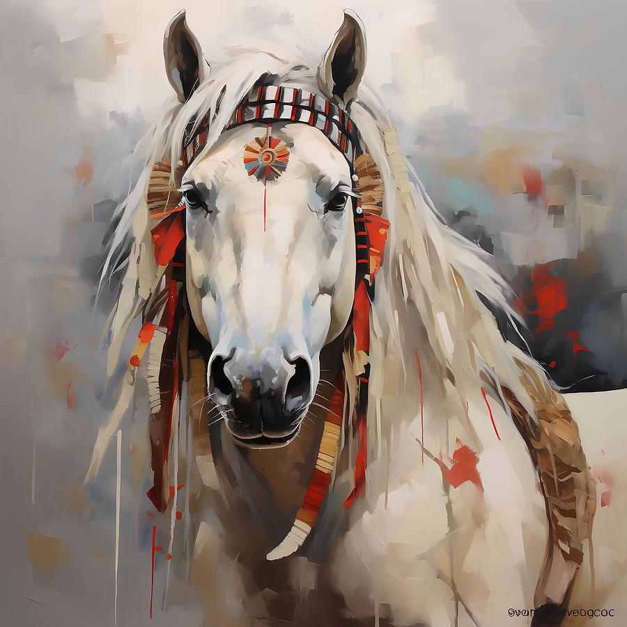 An Indian Horse With Feathers In The Hair 9 Digital Art by Owl Gallery ...