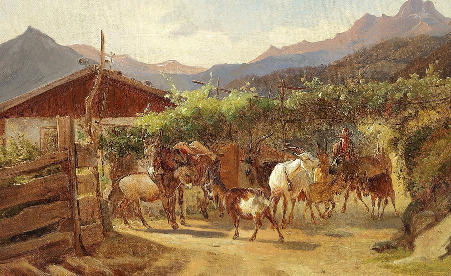 Goat Painting -  An Italian shepherd with his goats Dansk  En italiensk hyrde med sine geder  by Wilhelm Zillen