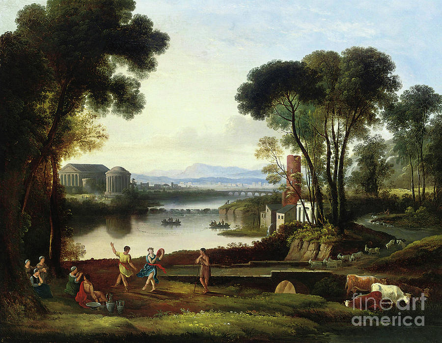 Landscape with Classical Figures on and beside a Lake Painting