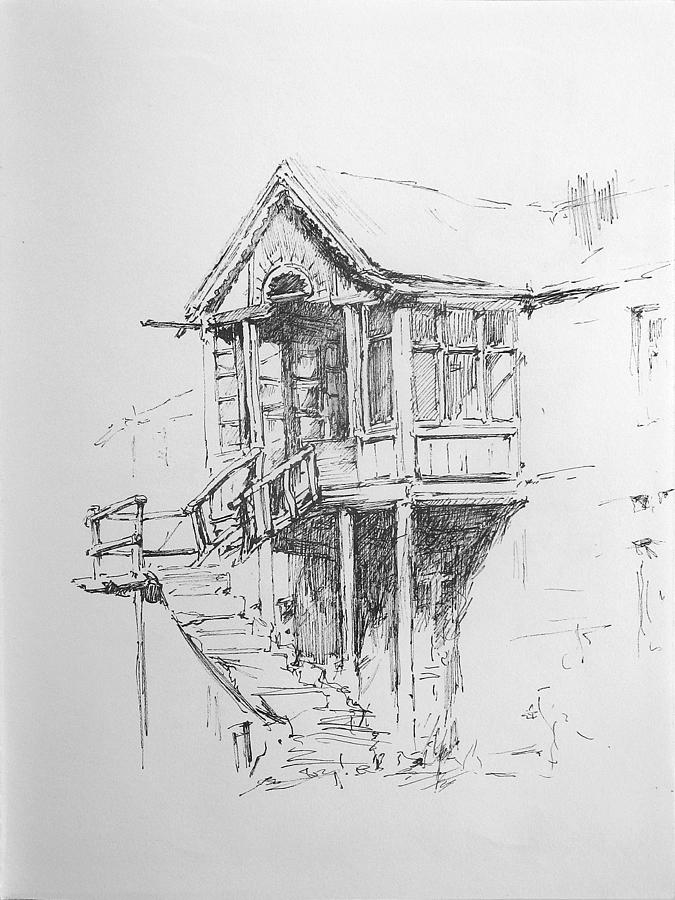Graphic Pencil Sketch With Old House In The Village. Hand Drawn  Illustration Stock Photo, Picture and Royalty Free Image. Image 129193343.