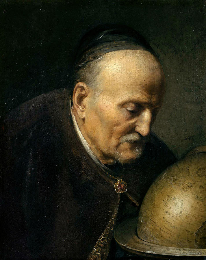 Dou Painting - An Old Man Looking at the Globe by Artistic Rifki