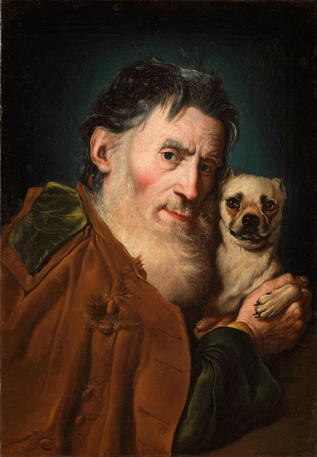 An Old Man with a Dog  Painting by Giacomo Ceruti