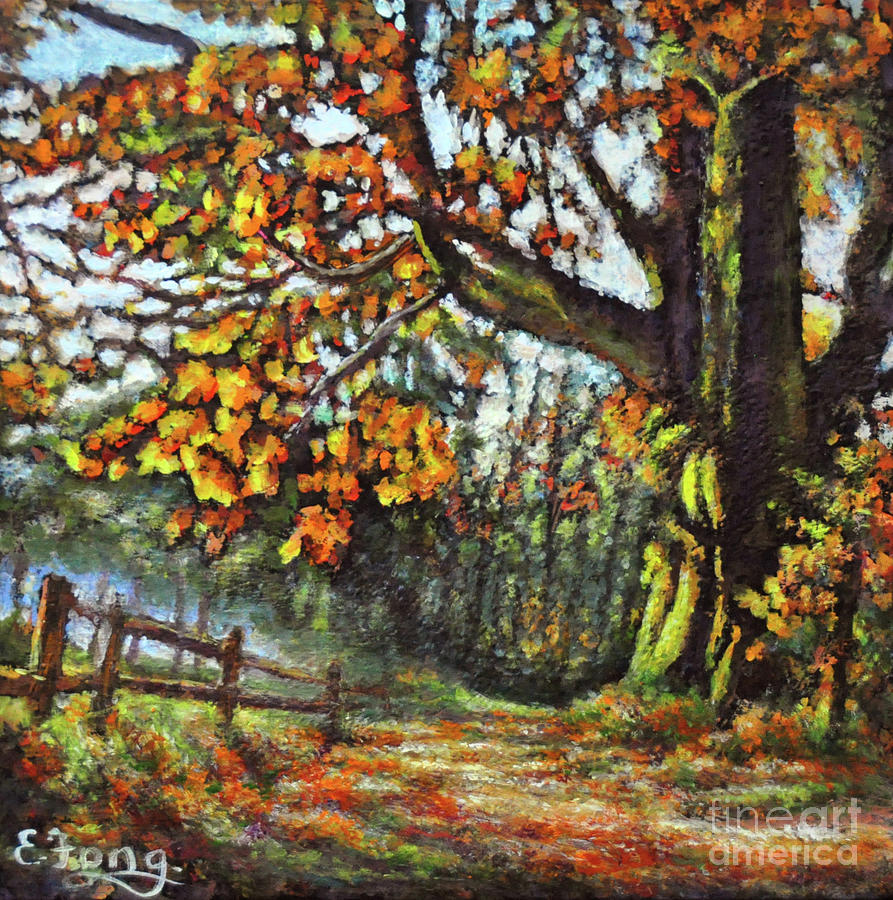 An Old Oak Tree in Autumn Painting by Eileen  Fong