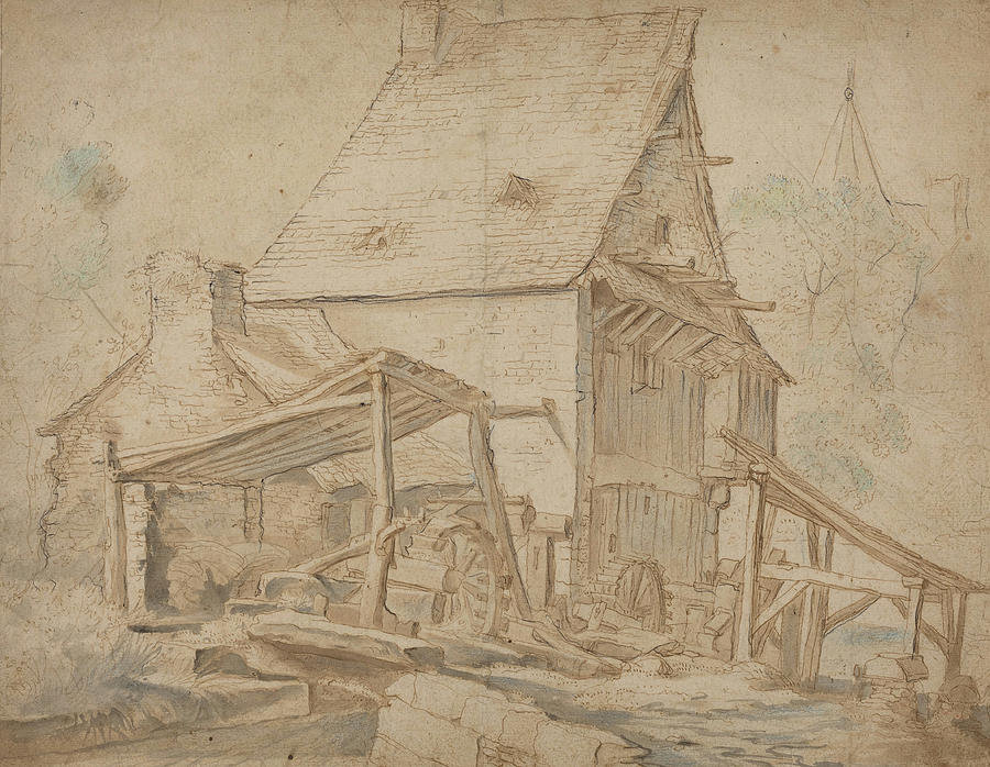 An Old Water Mill Drawing by Cornelis Willaerts