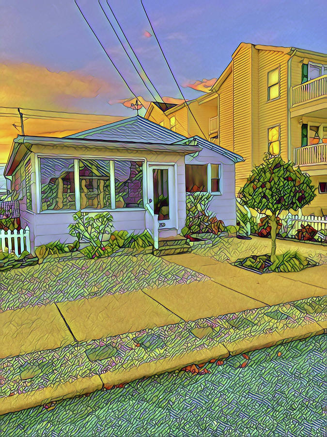 An Older Home Surrounded By New Ones Digital Art
