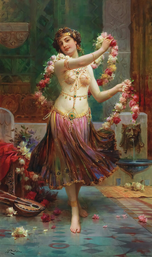 Rose Painting - An Oriental beauty with roses by Hans Zatzka by The Luxury Art Collection