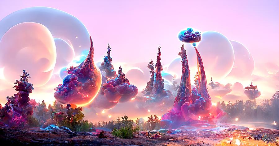 An Outer Space Gas Cloud Alien Planet Landscape 01 Digital Art by Frederick Butt