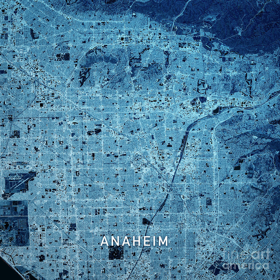 Anaheim Digital Art - Anaheim California 3D Render Map Blue Top View Sept 2019 by Frank Ramspott