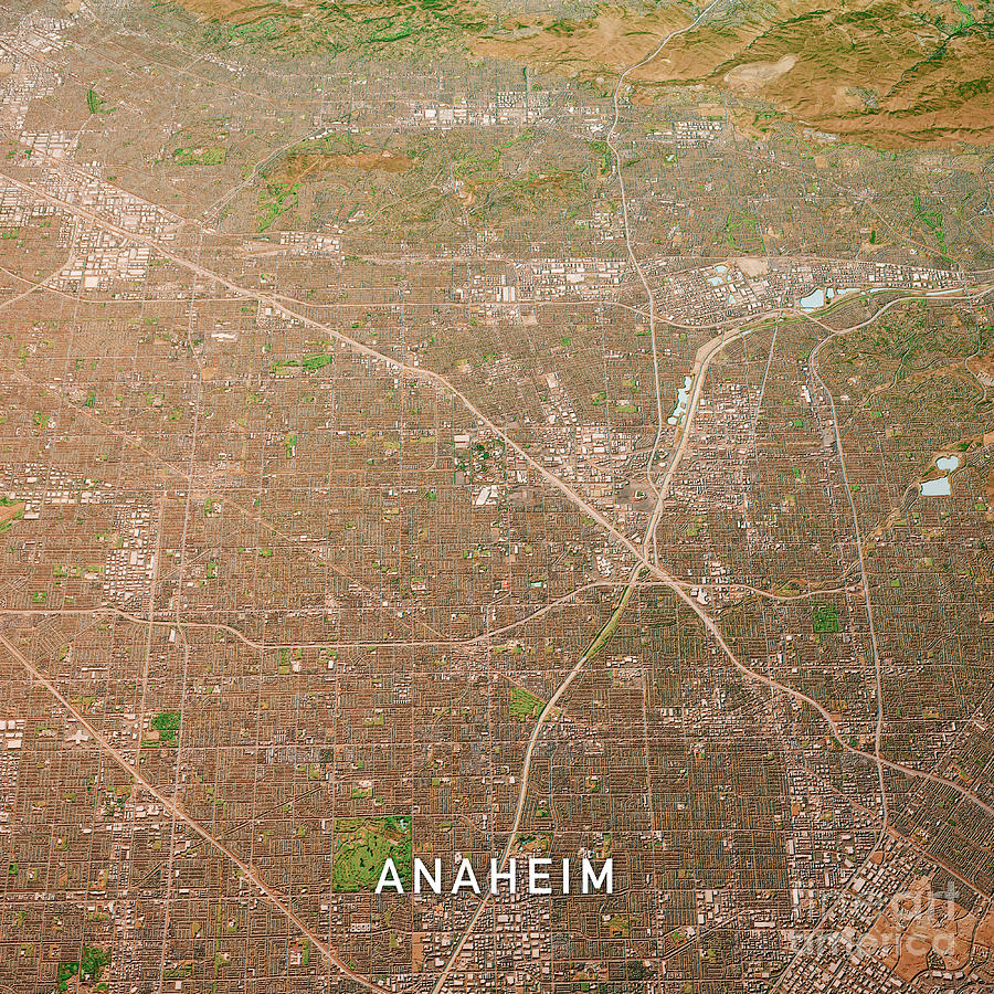 Anaheim Digital Art - Anaheim California 3D Render Map Color Top View Sept 2019 by Frank Ramspott