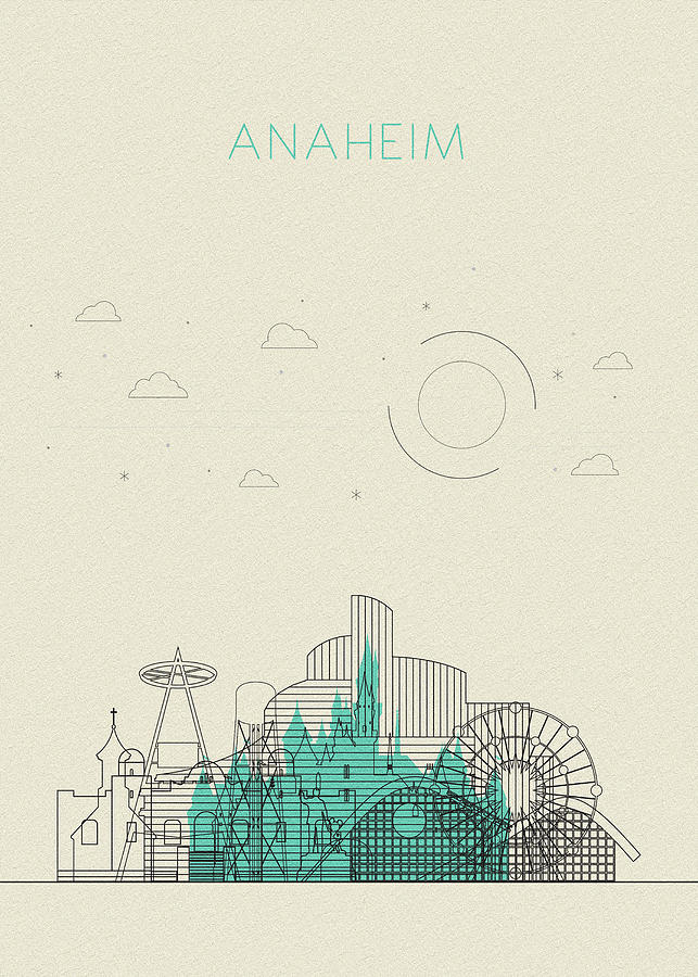 Memento Movie Drawing - Anaheim, California Abstract City Skyline by Inspirowl Design