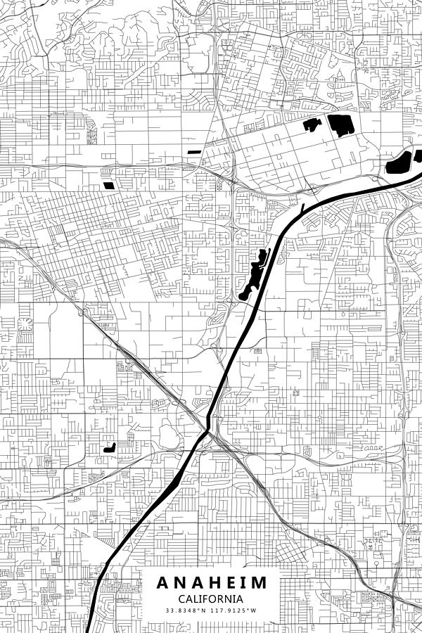 Anaheim, California Vector Map Drawing by Lasagnaforone