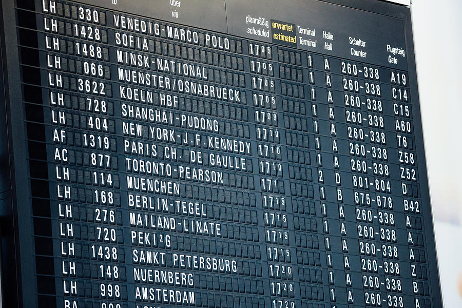 Analog Airport Departure Board Photograph by Alexander Spatari