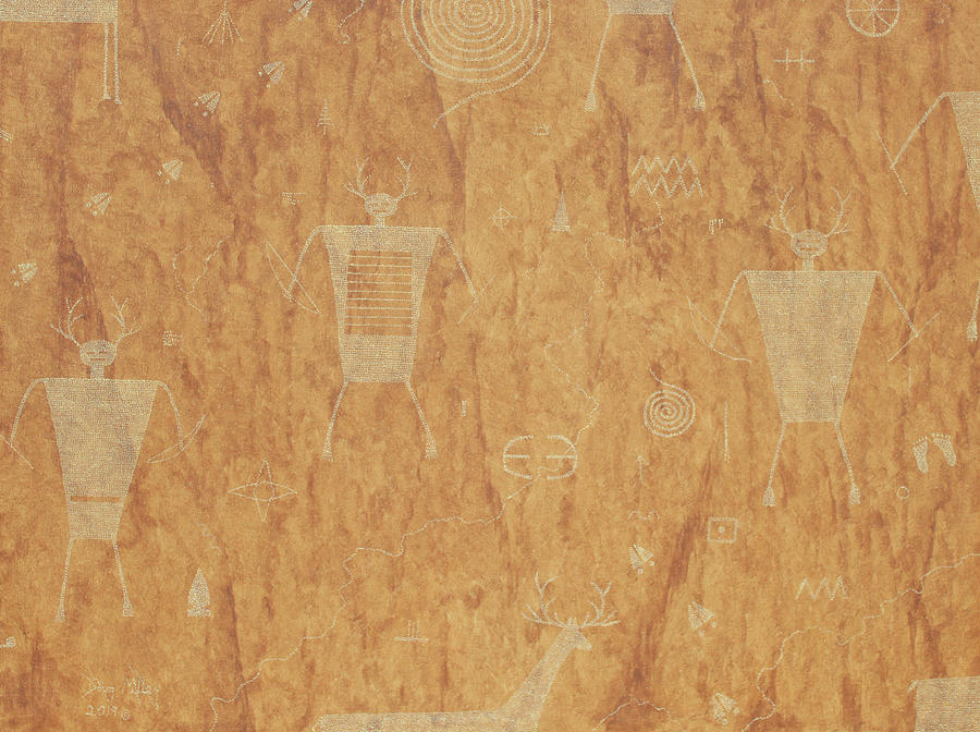 Anasazi Deer Hunters-Petroglyphs Painting by Doug Miller