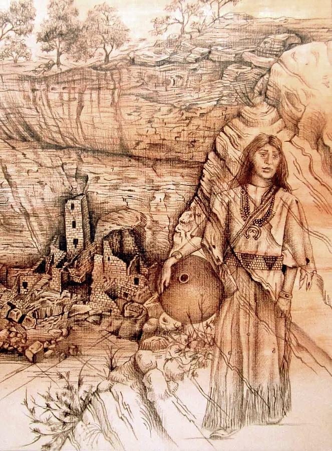 Anasazi Maiden Drawing by Pamela Kirkham