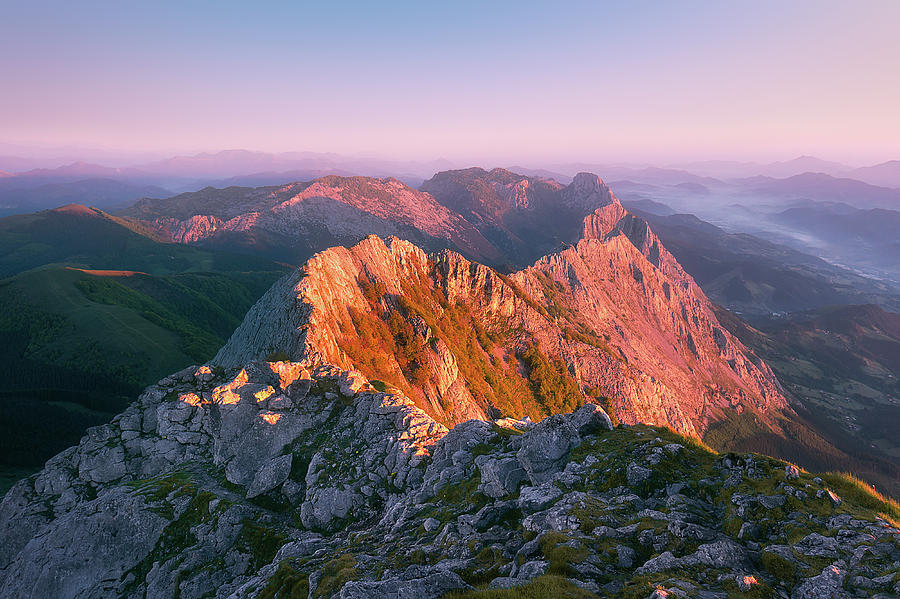 Anboto mountain range at sunrise Photograph by Mikel Martinez de Osaba