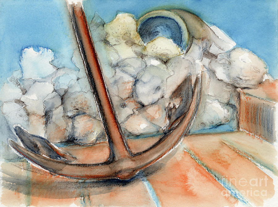 Anchor found in the Mediterranean sea, watercolor Painting by Adriana Mueller